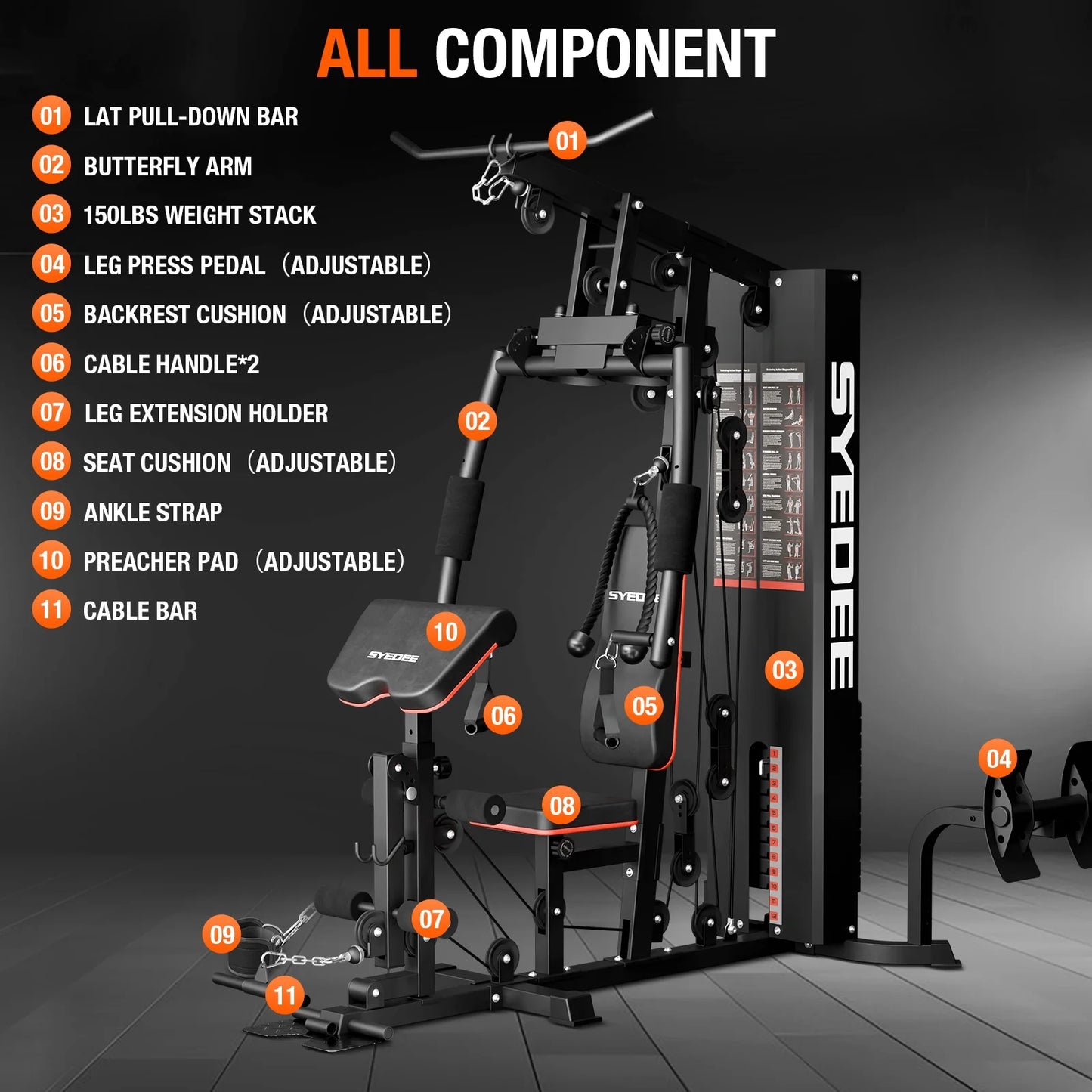 Home Gym Station, Workout Station with 150LBS Weight Stack, Home Gym Equipment for All Body Training.